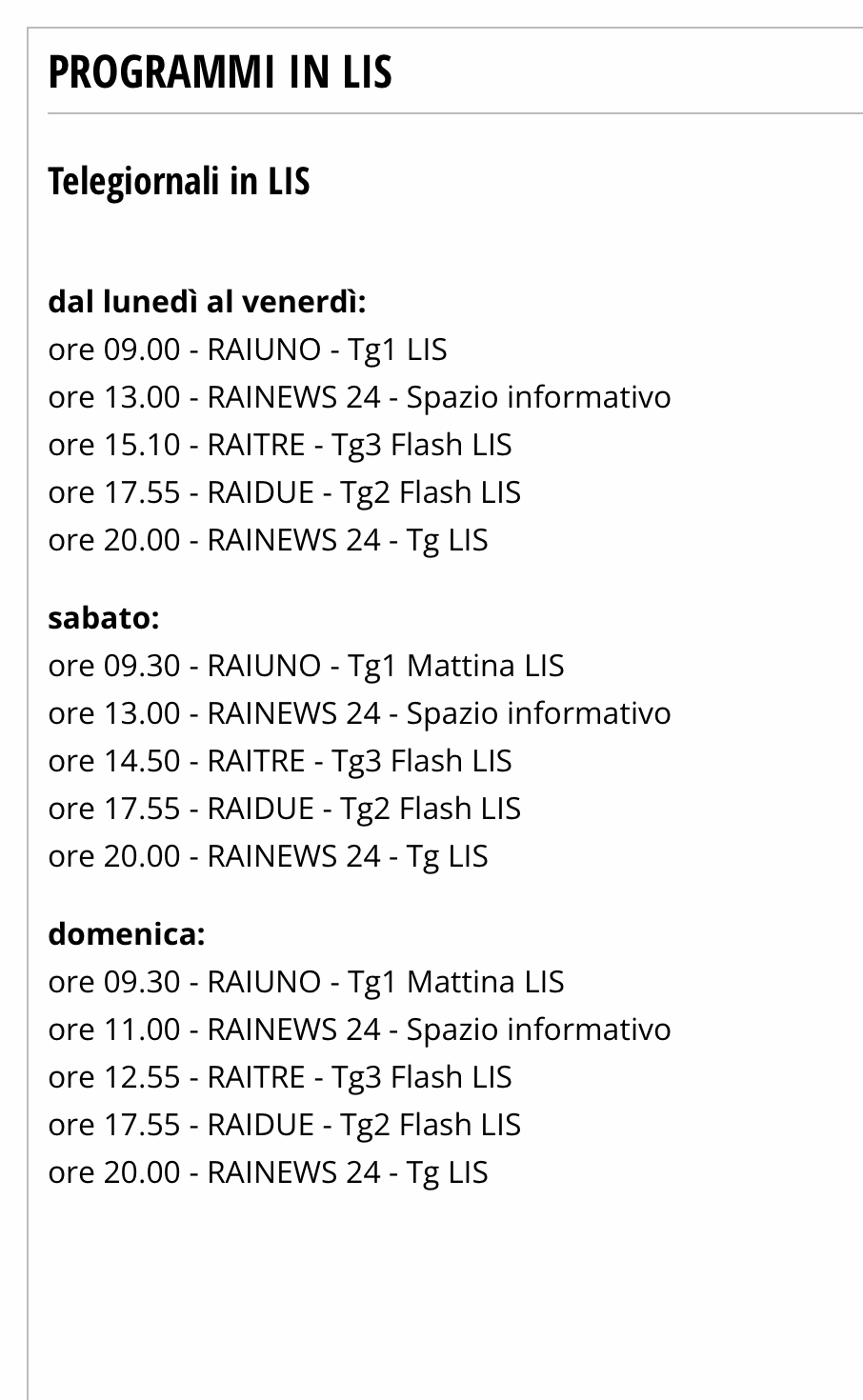 PROGRAMMI LIS RETI RAI